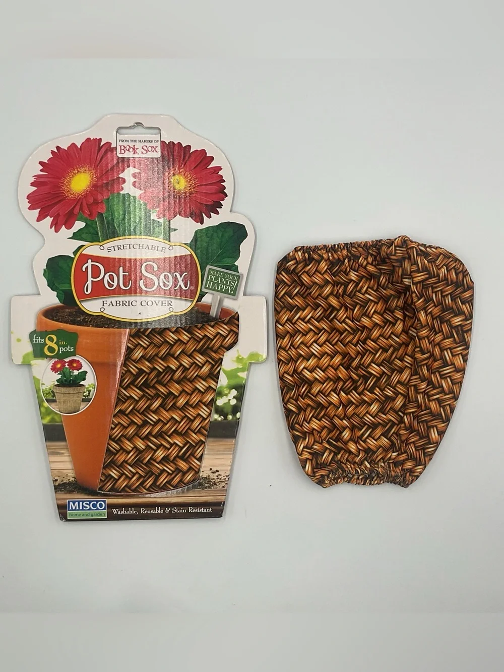 Lot x5 Pot Sox Cover  6”-8” Flower Pot Stretchable Washable Fabric Brown Wicker